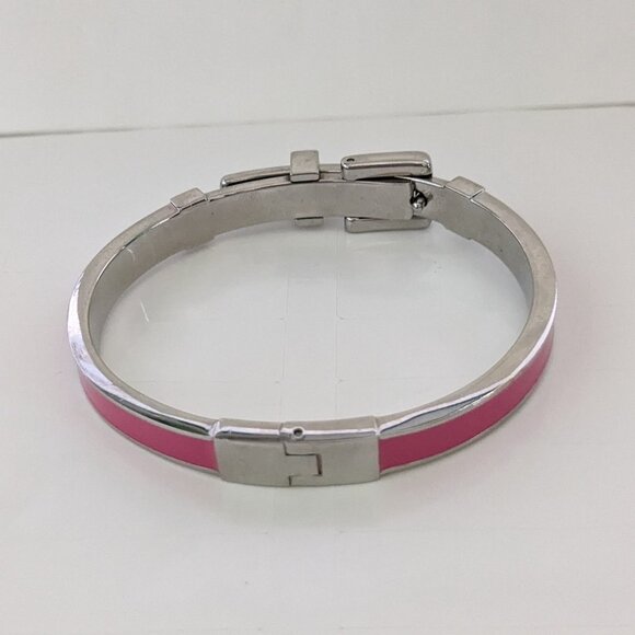 MICHAEL KORS Pink Enamel Silver Tone Buckle Bangle Bracelet - Picture 5 of 6